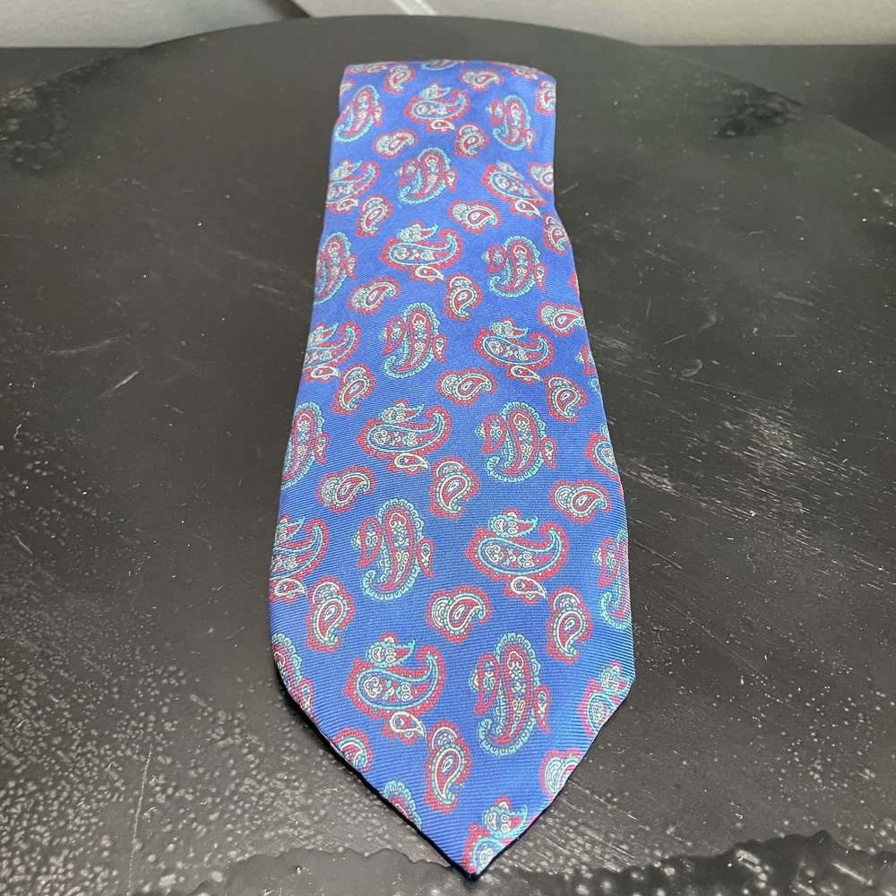Isaco 100% Silk Paisley Necktie Blue Red Made in Italy Mens Luxury Tie
